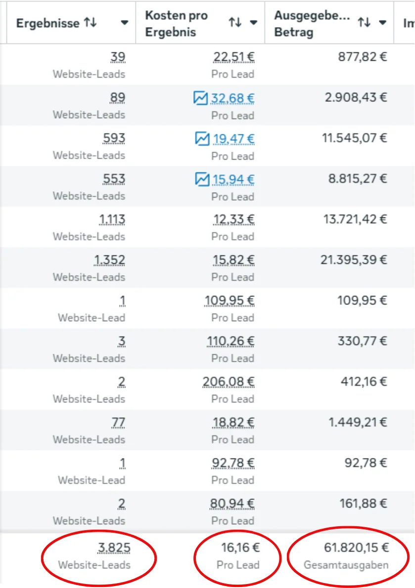 Ads Manager Screenshot: 3.825 Anfragen